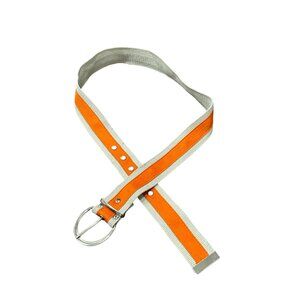 Canvas Orange White Silver-Tone Double D-Ring Buckle Belt 40 Inch Casual Sporty